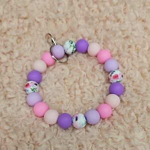 Floral Beaded Wristlet Bracelet - Pink and Purple